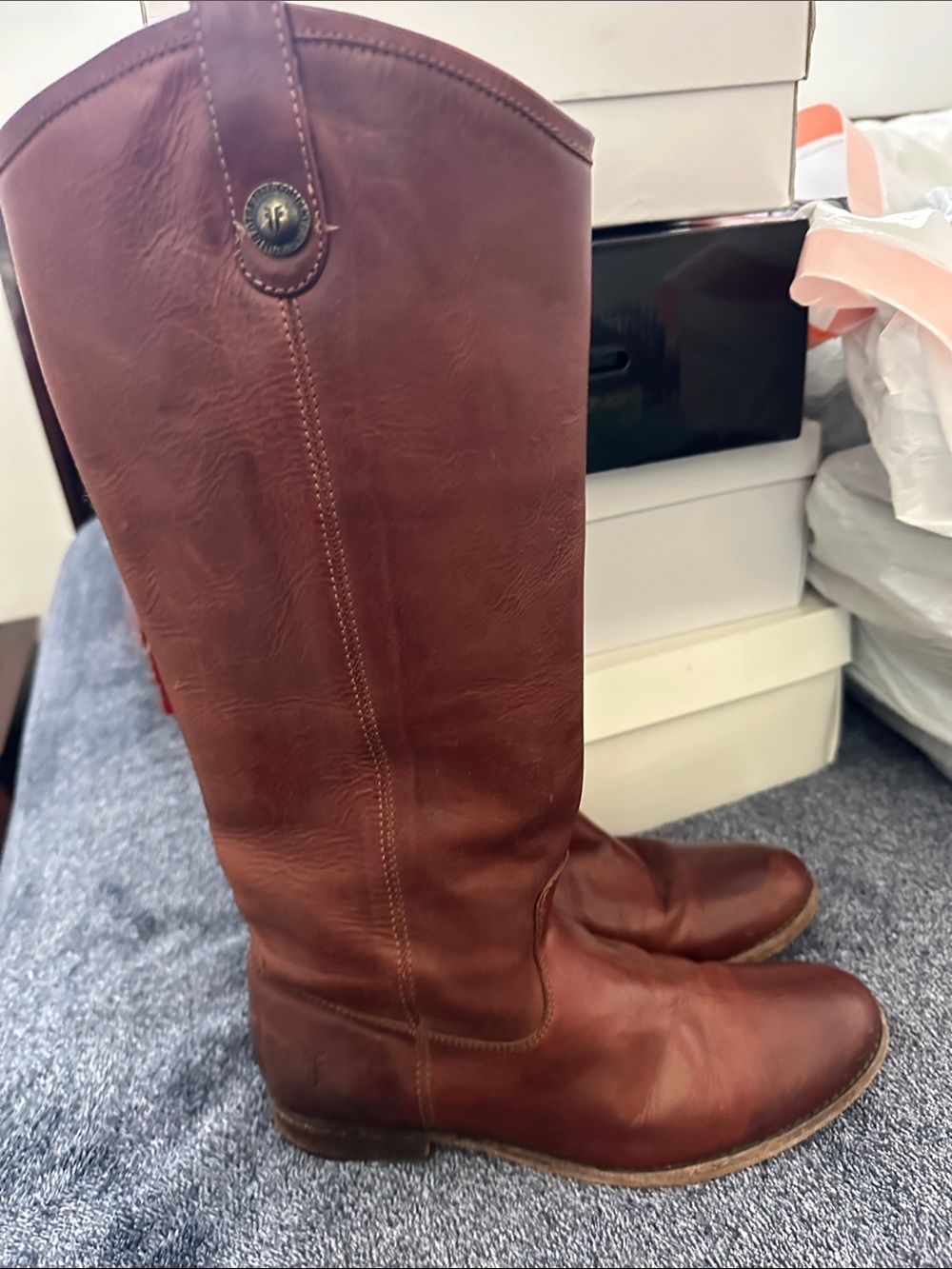 Frye Chestnut Brown Leather Pull-On Riding Boots